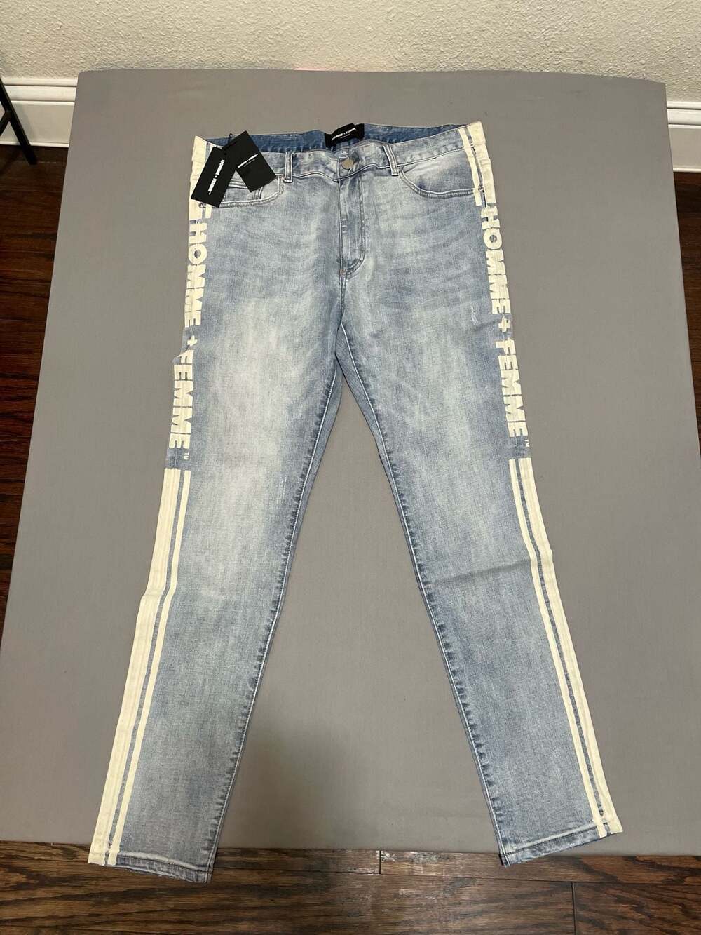Homme + Femme Side Logo Taped Slim Fit Jeans Size 40